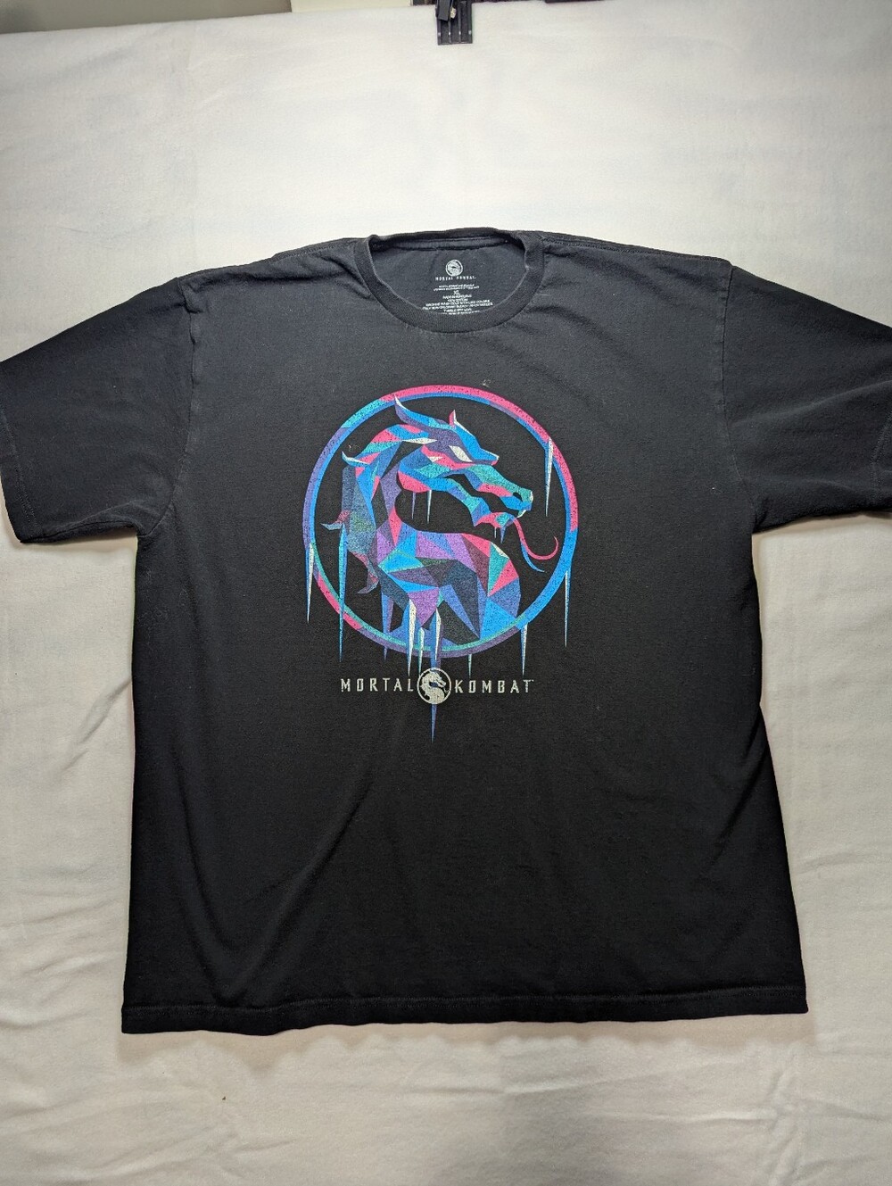 Mortal Kombat Men’s Black Graphic Tee - Neon Dragon Logo 447